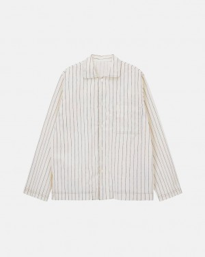 Beige Men's Stussy Tekla Poplin Pyjama Shirts | SPP-2163