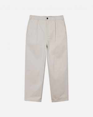 Beige Men's Stussy Twill Volume Pleated Trouser Pants | BOQ-6242