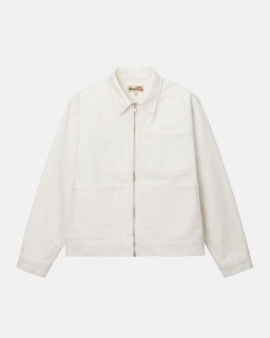 Beige Women's Stussy Zip Work Jacket Overdyed Denim | PIX-1356