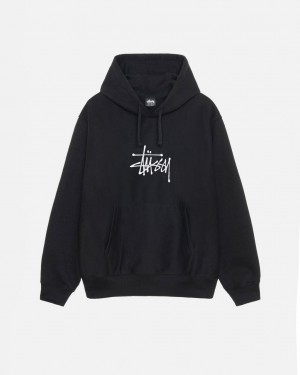 Black Men's Stussy Basic Applique Hoodie | DWG-6096