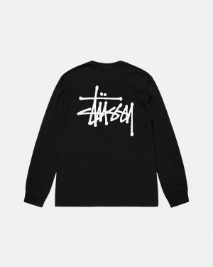 Black Men's Stussy Basic Stüssy Pigment Dyed Ls Tees | BGH-9092