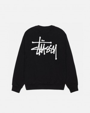 Black Men's Stussy Basic Stüssy Pigment Dyed Crew Sweatshirts | KBQ-5491