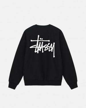 Black Men's Stussy Basic Stussy Crew Sweatshirts | VWL-3995