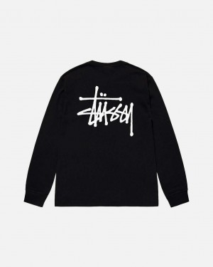 Black Men's Stussy Basic Stussy Ls Tees | OVB-3287