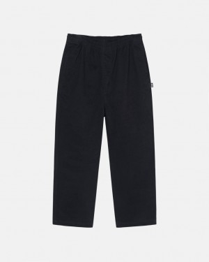 Black Men's Stussy Beach Pant Brushed Cotton Pants | TIK-6251