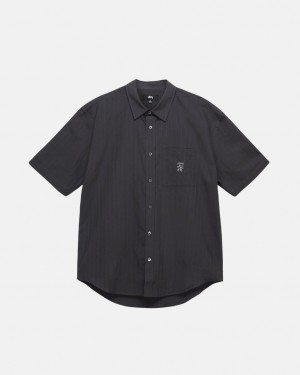 Black Men's Stussy Boxy Striped Shirts | NFW-2623