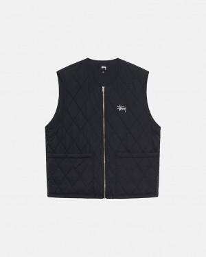 Black Men's Stussy Diamond Quilted Vest | RDP-7305