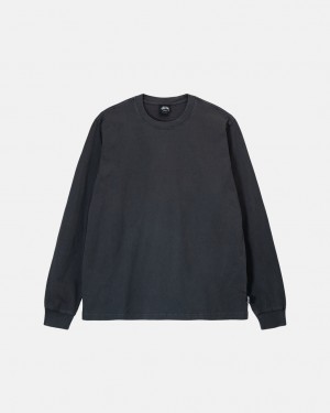 Black Men's Stussy Heavyweight Pigment Dyed Ls Crew Tees | RSY-8287