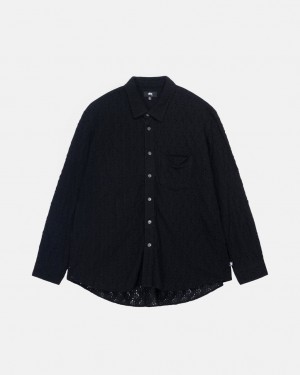 Black Men's Stussy Lace Ls Shirts | BMS-5299