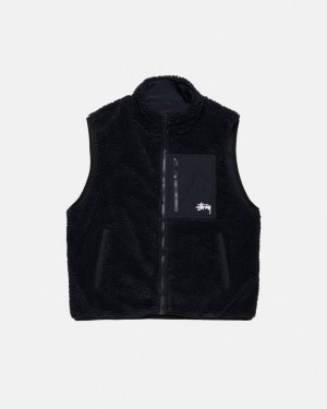 Black Men's Stussy Sherpa Reversible Vest | EEP-3576