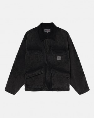 Black Men's Stussy Shop Jacket Washed Canvas Jackets | RAI-4427