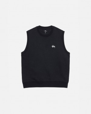 Black Men's Stussy Stock Fleece Vest Sweatshirts | PMR-6081