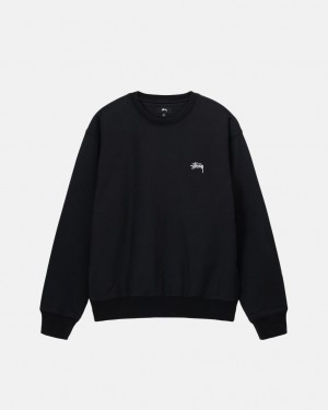 Black Men's Stussy Stock Logo Crew Sweatshirts | DMT-2660