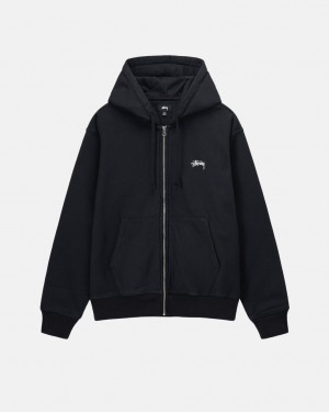 Black Men's Stussy Stock Logo Zip Hoodie | CVQ-0612