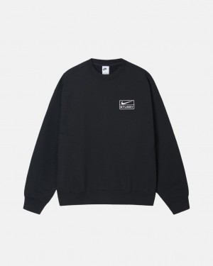 Black Men's Stussy Stone Wash Fleece Crew Sweatshirts | ASL-8698