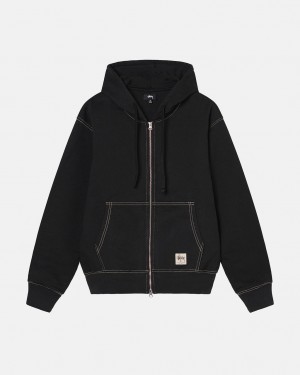 Black Women's Stussy Double Face Label Zip Hoodie | VOI-8049