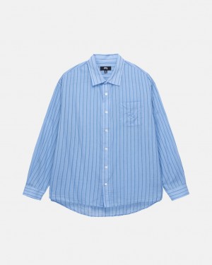 Blue Men's Stussy Light Weight Classic Shirts | DNS-4332