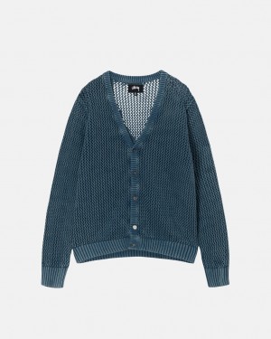 Blue Men's Stussy Loose Gauge Cardigan Sweaters | JLQ-1587