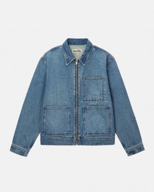 Blue Men's Stussy Zip Work Jacket Denim Jackets | RBT-4869