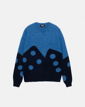 Blue Women's Stussy Dice Fuzzy Crew Sweaters | LST-3432