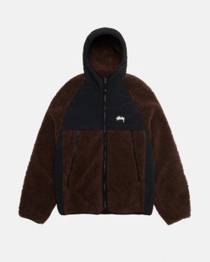 Brown Men's Stussy Sherpa Paneled Hooded Jackets | EGO-9719