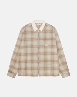 Brown Women's Stussy Frank Plaid Zip Shirts | UHD-7137