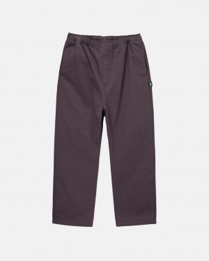 Burgundy Men's Stussy Brushed Beach Pants | ERF-2542