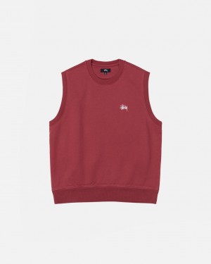 Burgundy Women's Stussy Stock Fleece Vest Sweatshirts | HUT-5757