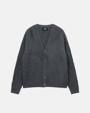 Charcoal Men's Stussy Brushed Cardigan Sweaters | NPX-7967