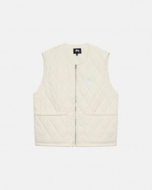 Cream Women's Stussy Diamond Quilted Vest | HYG-8382