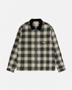 Dark Grey Men's Stussy Frank Plaid Zip Shirts | QYP-4060