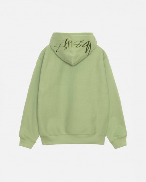 Green Men's Stussy Back Hood Applique Hood Sweatshirts | INQ-9383