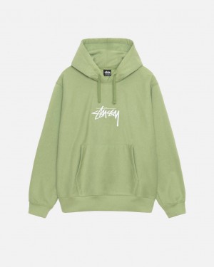 Green Men's Stussy Stock Logo Applique Hood Sweatshirts | HAP-2162