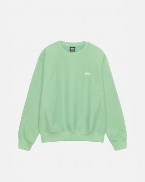 Green Men's Stussy Stock Logo Crew Sweatshirts | KLQ-5659