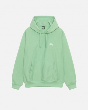 Green Men's Stussy Stock Logo Hood Sweatshirts | FMT-6575