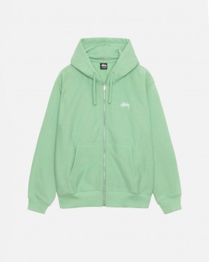 Green Men's Stussy Stock Logo Zip Hood Sweatshirts | SGP-1123