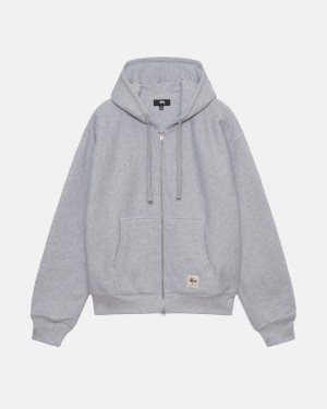 Grey Men's Stussy Double Face Label Zip Hoodie | TLQ-8588