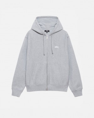 Grey Men's Stussy Stock Logo Zip Hoodie | ZGU-3406