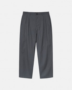 Grey Men's Stussy Stripe Volume Pleated Trouser Pants | XYZ-3583