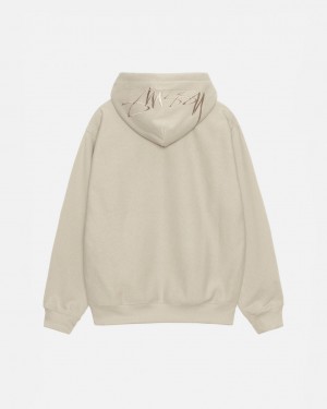 Khaki Men's Stussy Back Hood Applique Hood Sweatshirts | HSJ-4181