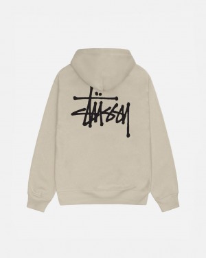 Khaki Men's Stussy Basic Stussy Hood Sweatshirts | HKG-9210