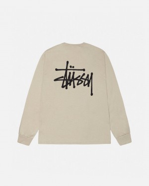 Khaki Men's Stussy Basic Stussy Ls Tees | JWQ-1956