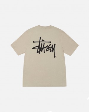 Khaki Men's Stussy Basic Stussy Tees | KTU-7029