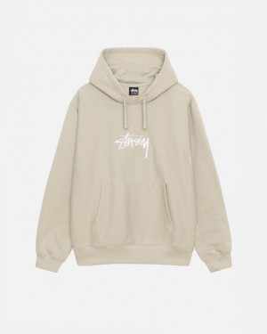 Khaki Men's Stussy Stock Logo Applique Hood Sweatshirts | YVM-6275