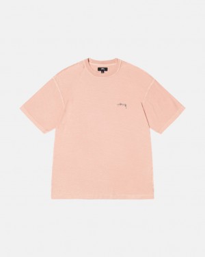 Light Pink Men's Stussy Pig. Dyed Inside Out Crew Tees | KEK-4014