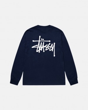 Navy Men's Stussy Basic Stussy Ls Tees | UHU-7016