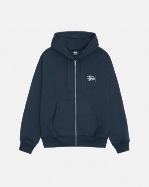 Navy Men's Stussy Basic Stussy Zip Hoodie | XPR-2240