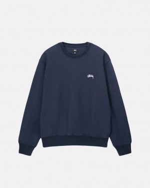 Navy Men's Stussy Overdyed Stock Logo Crew Sweatshirts | OXU-3864