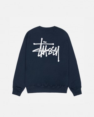 Navy Women's Stussy Basic Stussy Crew Sweatshirts | AZG-7493