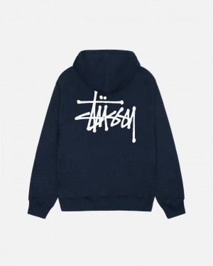 Navy Women's Stussy Basic Stussy Hoodie | NYZ-0514